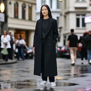 Collectibles long double breasted pea coat black wool blend Vintage Full length